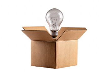 Lightbulb inside open cardboard box