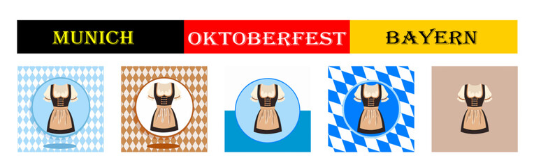 From the "oktoberfest" series,  Bavarian dirndls  with different variants of ornaments and backgrounds