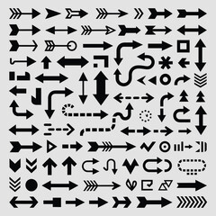 Obraz premium A Comprehensive Collection of Black Arrow Icons Various Styles and Directions Geometric Shapes and Symbols Included Design Elements for Web and Print