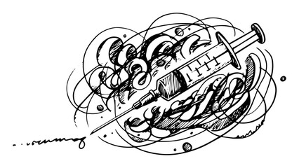 syringe injection in abstract doodle sketch vector art © Kaz