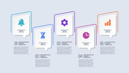Speech bubble infographic template with business icons. Five steps or processes marketing infographic layout for presentations