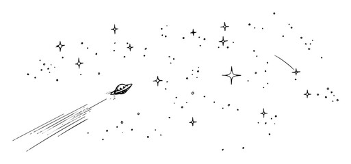 ufo spaceship streaking through starry space vector sketch illustration © Kaz