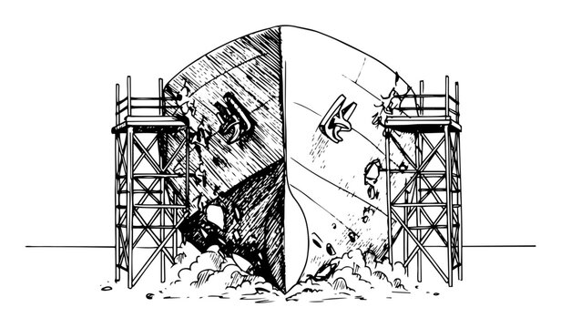 ship construction and deconstruction old and new concept sketch