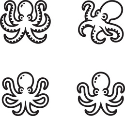 Obraz premium Set of Octopus Outline vector illustration isolated On Transparent Background