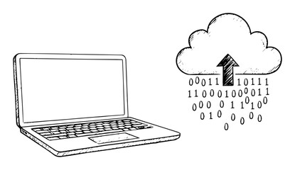 laptop uploading binary data to the cloud vector sketch © Kaz