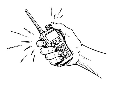 hand holding walkie talkie radio communication sketch