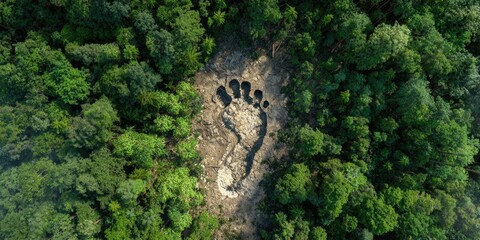 Large footprint visible within dense green foliage, highlighting environmental impact.