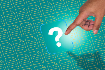 International ask a question day concept, Hand pointing at question mark, Answer, Q&A,...
