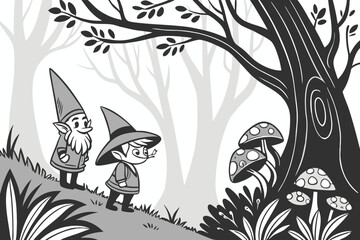 Fototapeta premium scandinavian folklore gnomes,magical scandinavian creature,illustration style,black and white,highly detailed,pen and ink,fantasy art