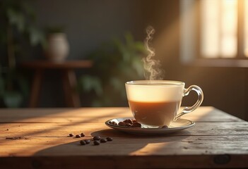 frosted glass empty coffee cup rustic wood tabletop artistic still life, beverage, interior, elegant, modern, surface, textures, design, container, kitchen