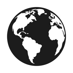 Stylized black and white silhouette of the planet earth with continents visible isolated on white background