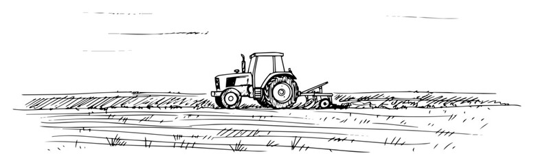 tractor plowing farmland rural agriculture vector illustration