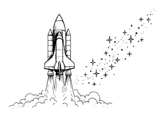 Obraz premium rocket launch with star trail line art