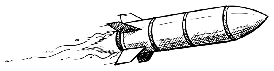 flying rocket missile weapon hand drawn vector sketch