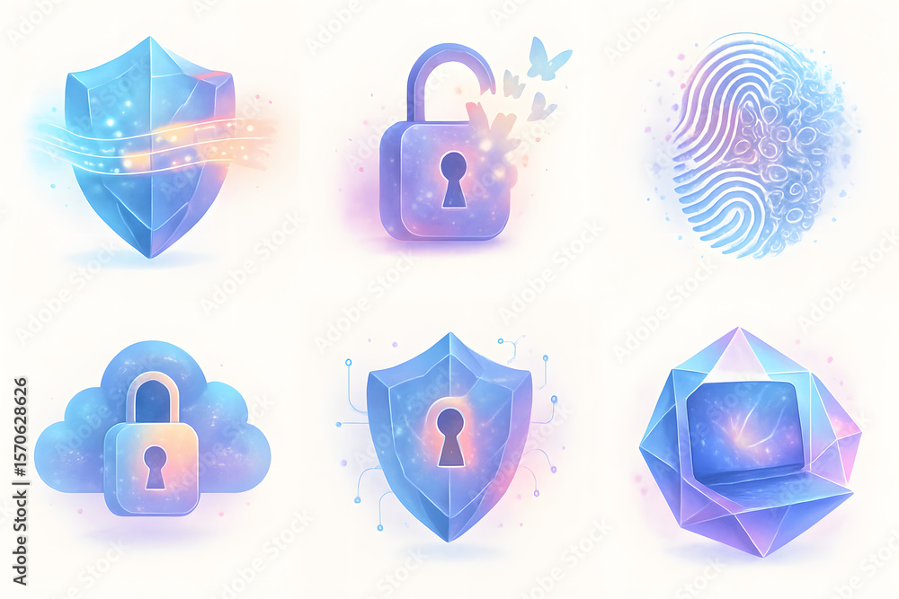 Poster cybersecurity elements: a visually captivating collection of cybersecurity illustrations that showca