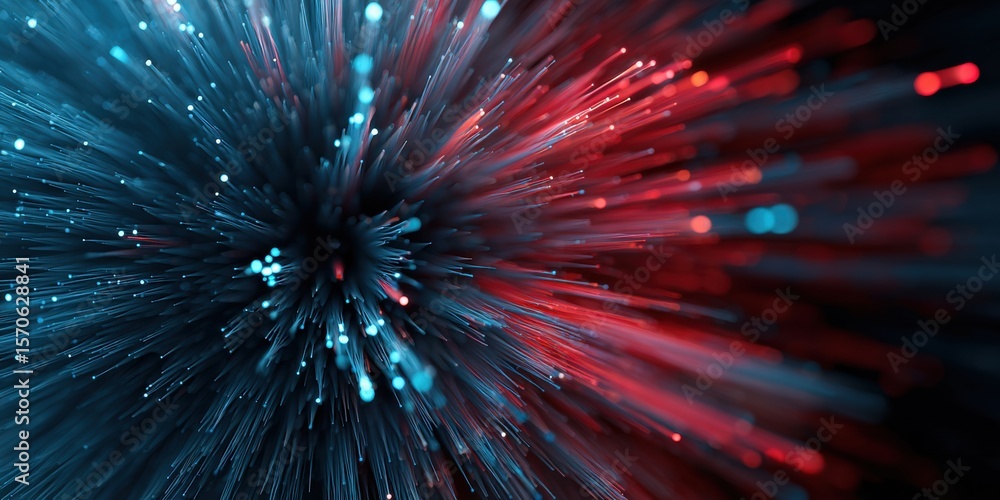 Poster dynamic abstract image featuring streaks of light in blue and red tones.
