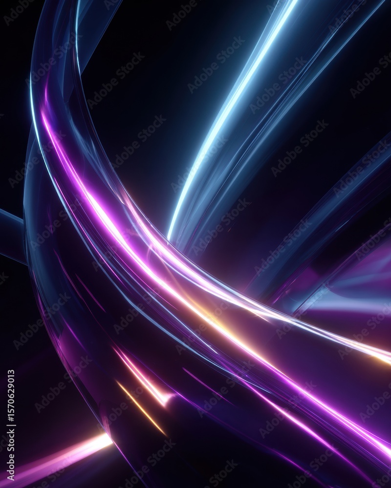 Poster abstract digital light trails in vibrant colors creating a dynamic motion effect.