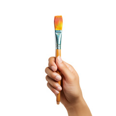 Hand holding a little paintbrush isolated on a transparent background