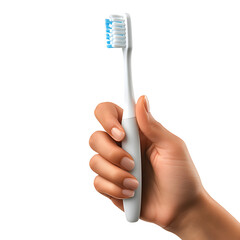 Hand holding a toothbrush isolated on a transparent background