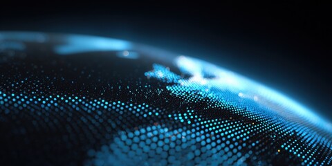 Abstract digital representation of Earth with glowing blue dots on a dark background.
