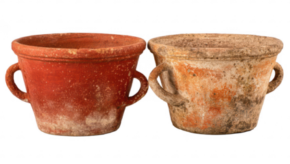 Ancient terracotta pots,  two-handled