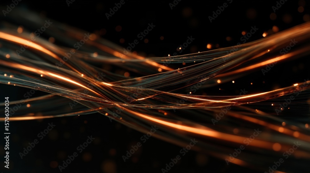 Poster abstract waves of light flow against a dark background, creating a dynamic, artistic composition.