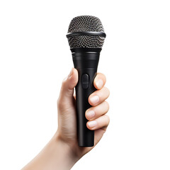 Hand holding microphone isolated on a transparent background