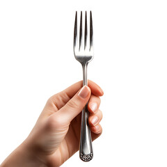 Hand holding fork isolated on a transparent background