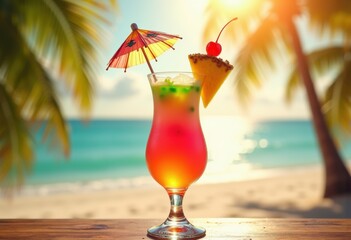 refreshing colorful cocktail glass vibrant umbrella decoration tropical drink summer vibe party celebration, beverage, refreshment, ice, citrus, liquid, bar, spirit