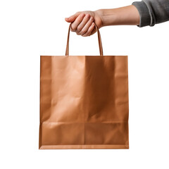 Hand Holding Paper Bag isolated on a transparent background