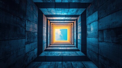 Look at Sky From Square Concrete Structure With Upward Perspective Point Of View