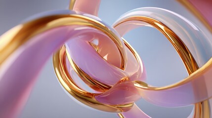 Intertwined golden pink abstract shapes background blue
