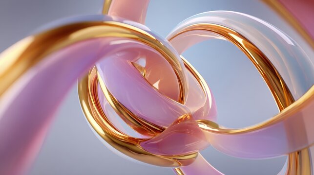 Intertwined golden pink abstract shapes background blue
