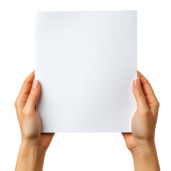 hands holding a blank sheet of paper isolated on a transparent background