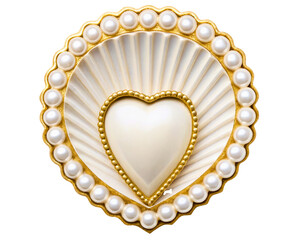Obraz premium Romantic seashell-shaped jewelry box with a pearl heart design on a transparent background