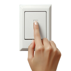 Hands with finger on light switch isolated on a transparent background
