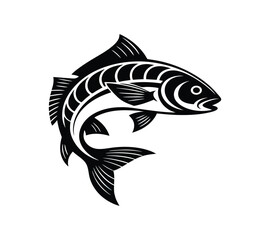 Vintage Trout Fishing Woodcut Style Illustration On White Background