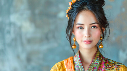 Imaginative portrayal of a young woman in vibrant traditional attire, emphasizing cultural beauty and artistic expression