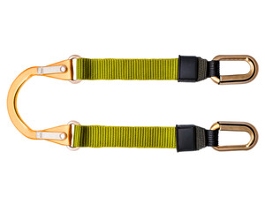 Industrial safety lanyard with double hook for fall protection on a transparent background