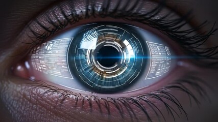 Futuristic Human Eye with Augmented Reality Interface and Data Overlay Video - Powered by Adobe