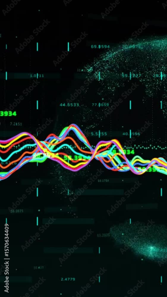 Poster animation of financial data processing over globe