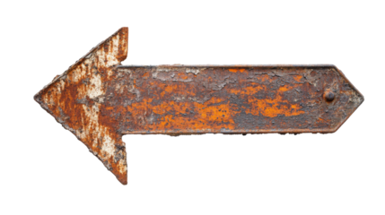 Weathered old rusty metal sign with corroded surface and vintage industrial texture isolated on white background
