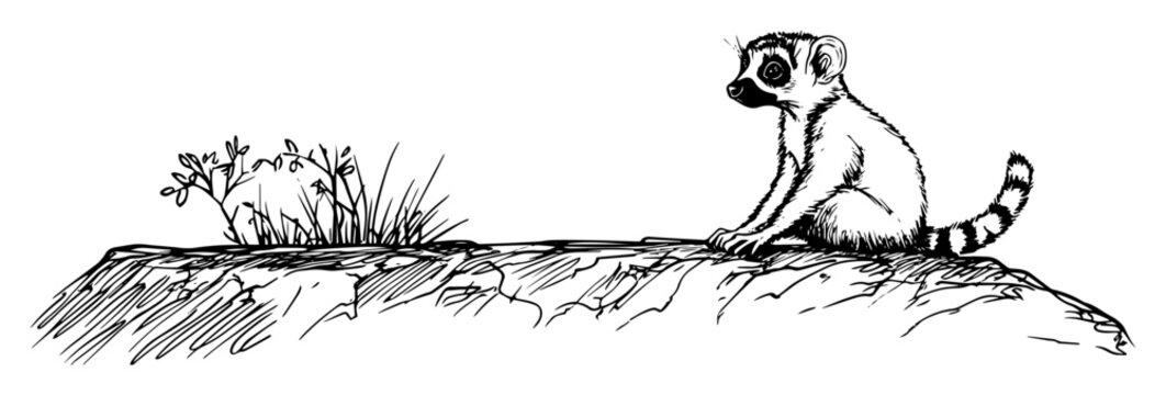 ring tailed lemur sitting on a rock sketch