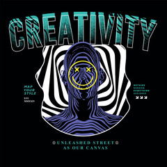 A bold fusion of street art and digital surrealism, this design explores creativity through striking lines and hypnotic visuals. Perfect for fashion, posters, and modern visual branding.