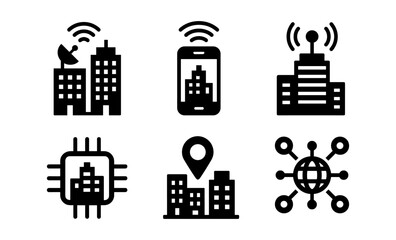 Smart city technology icons: connectivity and urban innovation