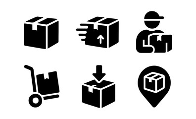 Package delivery icons set: shipping, courier, parcel, and logistics symbols