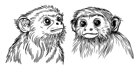 two monkeys portrait sketch in hand drawn style