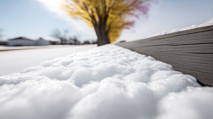 Closeup of Fresh Snow on a Grey Wooden Fence Rail