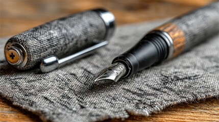 Closeup of Grey and Silver Fountain Pen on Fabric