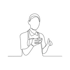 One continuous line drawing of coffee maker activity with simple linear style vector illustration. Coffee themes design in simple linear vector concept. Suitable for your business and asset design.